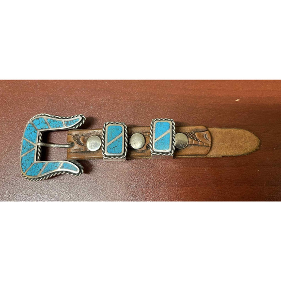Jewelry - Native American Zuni Rich Blue Turquoise Inlay Sterling Silver Ranger Set